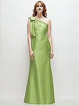 Front View Thumbnail - Mojito Bow One-Shoulder Satin Trumpet Gown