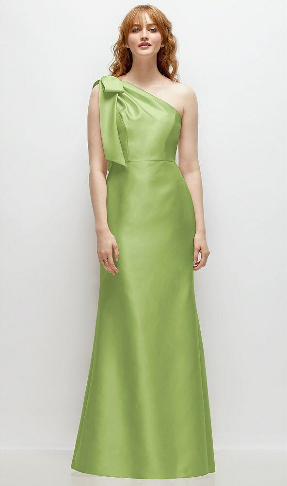 Front View - Mojito Bow One-Shoulder Satin Trumpet Gown