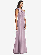 Alt View 3 Thumbnail - Suede Rose Bow One-Shoulder Satin Trumpet Gown