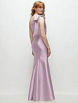 Side View Thumbnail - Suede Rose Bow One-Shoulder Satin Trumpet Gown