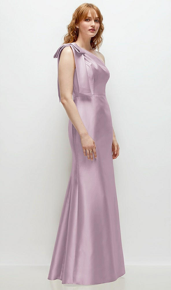 Back View - Suede Rose Bow One-Shoulder Satin Trumpet Gown