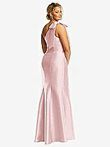 Alt View 6 Thumbnail - Ballet Pink Bow One-Shoulder Satin Trumpet Gown