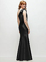 Side View Thumbnail - Black Bow One-Shoulder Satin Trumpet Gown