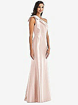 Alt View 3 Thumbnail - Blush Bow One-Shoulder Satin Trumpet Gown