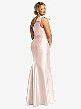 Alt View 6 Thumbnail - Blush Bow One-Shoulder Satin Trumpet Gown