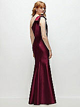 Side View Thumbnail - Cabernet Bow One-Shoulder Satin Trumpet Gown