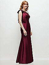 Rear View Thumbnail - Cabernet Bow One-Shoulder Satin Trumpet Gown