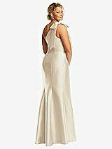 Alt View 6 Thumbnail - Champagne Bow One-Shoulder Satin Trumpet Gown