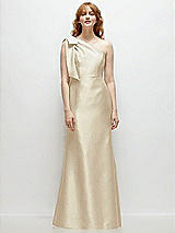 Front View Thumbnail - Champagne Bow One-Shoulder Satin Trumpet Gown