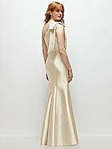 Side View Thumbnail - Champagne Bow One-Shoulder Satin Trumpet Gown