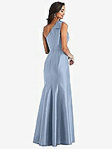 Alt View 2 Thumbnail - Cloudy Bow One-Shoulder Satin Trumpet Gown