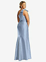 Alt View 6 Thumbnail - Cloudy Bow One-Shoulder Satin Trumpet Gown