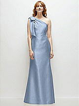 Front View Thumbnail - Cloudy Bow One-Shoulder Satin Trumpet Gown