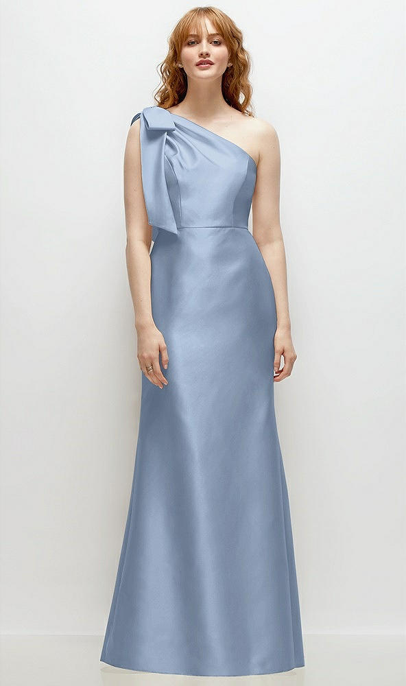 Front View - Cloudy Bow One-Shoulder Satin Trumpet Gown