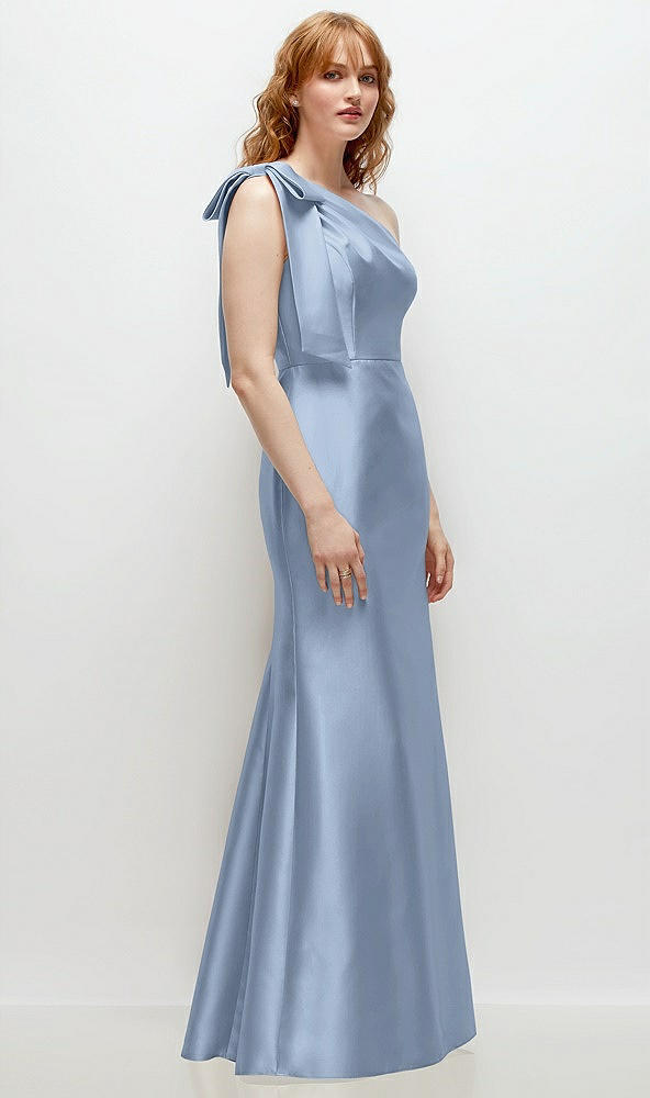 Back View - Cloudy Bow One-Shoulder Satin Trumpet Gown