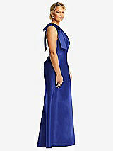 Alt View 5 Thumbnail - Cobalt Blue Bow One-Shoulder Satin Trumpet Gown