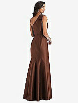 Alt View 2 Thumbnail - Cognac Bow One-Shoulder Satin Trumpet Gown