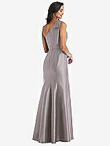 Alt View 2 Thumbnail - Cashmere Gray Bow One-Shoulder Satin Trumpet Gown