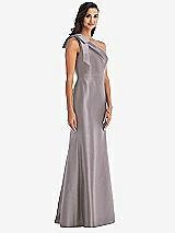 Alt View 3 Thumbnail - Cashmere Gray Bow One-Shoulder Satin Trumpet Gown