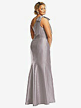 Alt View 6 Thumbnail - Cashmere Gray Bow One-Shoulder Satin Trumpet Gown