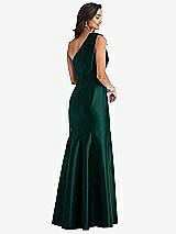 Alt View 2 Thumbnail - Evergreen Bow One-Shoulder Satin Trumpet Gown