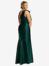 Alt View 6 Thumbnail - Evergreen Bow One-Shoulder Satin Trumpet Gown