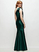 Side View Thumbnail - Evergreen Bow One-Shoulder Satin Trumpet Gown