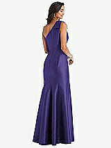 Alt View 2 Thumbnail - Grape Bow One-Shoulder Satin Trumpet Gown