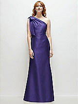 Front View Thumbnail - Grape Bow One-Shoulder Satin Trumpet Gown