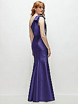 Side View Thumbnail - Grape Bow One-Shoulder Satin Trumpet Gown