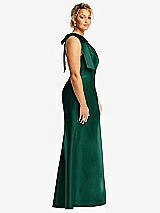 Alt View 5 Thumbnail - Hunter Green Bow One-Shoulder Satin Trumpet Gown