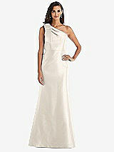 Alt View 1 Thumbnail - Ivory Bow One-Shoulder Satin Trumpet Gown