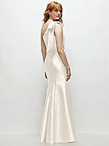 Side View Thumbnail - Ivory Bow One-Shoulder Satin Trumpet Gown