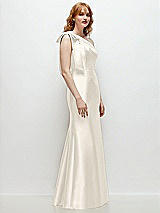 Rear View Thumbnail - Ivory Bow One-Shoulder Satin Trumpet Gown