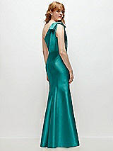 Side View Thumbnail - Jade Bow One-Shoulder Satin Trumpet Gown