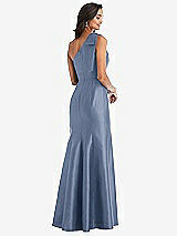 Alt View 2 Thumbnail - Larkspur Blue Bow One-Shoulder Satin Trumpet Gown