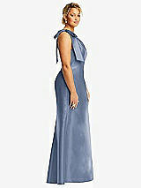 Alt View 5 Thumbnail - Larkspur Blue Bow One-Shoulder Satin Trumpet Gown