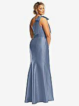 Alt View 6 Thumbnail - Larkspur Blue Bow One-Shoulder Satin Trumpet Gown