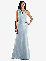 Alt View 1 Thumbnail - Mist Bow One-Shoulder Satin Trumpet Gown