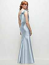 Side View Thumbnail - Mist Bow One-Shoulder Satin Trumpet Gown