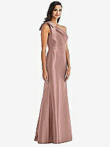 Alt View 3 Thumbnail - Neu Nude Bow One-Shoulder Satin Trumpet Gown