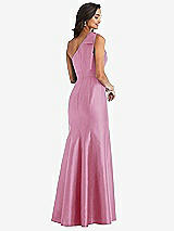 Alt View 2 Thumbnail - Powder Pink Bow One-Shoulder Satin Trumpet Gown