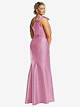 Alt View 6 Thumbnail - Powder Pink Bow One-Shoulder Satin Trumpet Gown