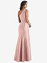 Alt View 2 Thumbnail - Rose - PANTONE Rose Quartz Bow One-Shoulder Satin Trumpet Gown