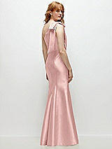 Side View Thumbnail - Rose - PANTONE Rose Quartz Bow One-Shoulder Satin Trumpet Gown