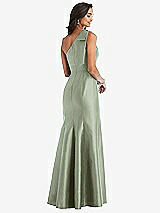 Alt View 2 Thumbnail - Sage Bow One-Shoulder Satin Trumpet Gown