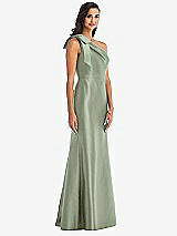 Alt View 3 Thumbnail - Sage Bow One-Shoulder Satin Trumpet Gown