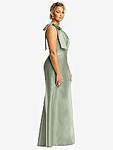 Alt View 5 Thumbnail - Sage Bow One-Shoulder Satin Trumpet Gown