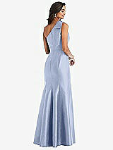 Alt View 2 Thumbnail - Sky Blue Bow One-Shoulder Satin Trumpet Gown