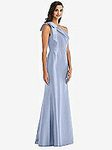 Alt View 3 Thumbnail - Sky Blue Bow One-Shoulder Satin Trumpet Gown